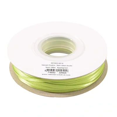 Afbeelding van Vaessen Creative 301002 5018, appelgroen, satijnen lint, 3 mm x 100 m dubbel decoratief cadeaulint, stoffen lint voor bruiloft, doop en verjaardagscadeaus, satijn, mm,