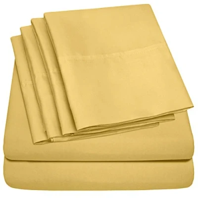 Afbeelding van kingsize lakens 6 delig 1500 Supreme Collection fijn geborsteld microvezel diepe zak lakenset beddengoed 2 extra kussenslopen, voordelig, King, geel