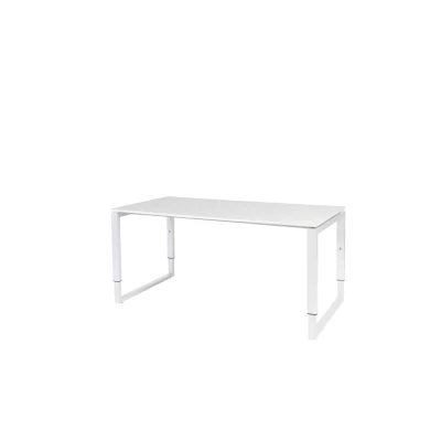 Afbeelding van Domino Plus bureau, hoogte instelbaar (62 85cm) met 160x80cm &#039;zwevend&#039; krijtwit 25mm blad en wit (RAL9010) O poot frame