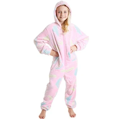 Afbeelding van CityComfort Glow in The Dark Onesie Kids Onesies voor Meisjes Regenboog Eenhoorn Pyjama 3 14 Jaar Oud, roze, 13 Jaren