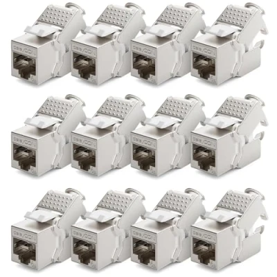 Afbeelding van deleyCON 12x Keystone Module CAT 6a Jack Volledig Afgeschermd STP RJ45 Bus Gereedschapsvrij Dankzij Snap In Montage Ruwe Kabel 500Mhz 10GBit/s