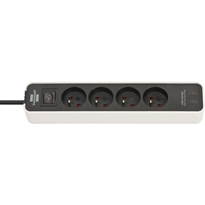Afbeelding van Brennenstuhl Ecolor stekkerdoos met 4 penaarde stopcontacten en 2 USB C laadpunten (USB schakelaar 1,5m kabel)