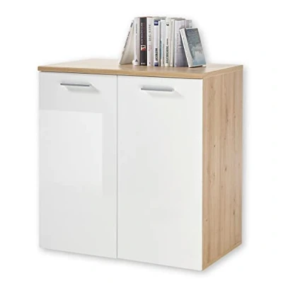 Afbeelding van PABLO commode in Artisan eiken look, wit modern dressoir met veel opbergruimte voor uw woonkamer 80 x 85 50 cm (B H D)