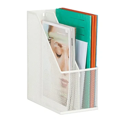 Afbeelding van Relaxdays tijdschriftencassette metaal magazinehouder 2 vakken tijdschriftenhouder wit