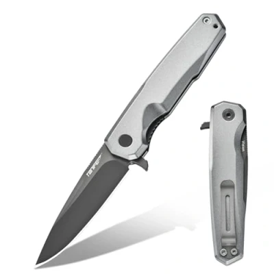 Afbeelding van TONIFE Vision Outdoor Vouwmes met 8Cr14MoV Lemmet en Aaluminium Handvat Survivalmes Zakclip voor Camping Bushcraft (Grijs Grijs Titanium)
