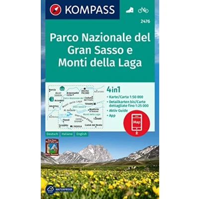 Afbeelding van KOMPASS Wanderkarte 2476 Parco Nazionale del Gran Sasso e Monti della Laga 1:50.000: 4in1 mit Aktiv Guide und Detailkarten inklusive Karte ... Verwendung in der App. Fahrradfahren.