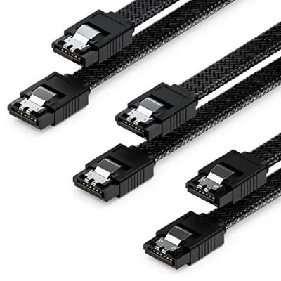 Afbeelding van deleyCON 3x 30 cm SATA 3 Kabel Nylon Set 6 Gbit/s Datakabel III Aansluitkabel Seriële ATA voor Moederbord &amp; Harde Schijf HDD SSD 2 S L Stekker Recht Zwart