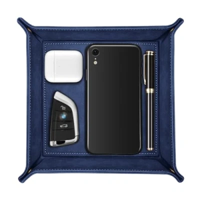 Afbeelding van SITHON Valet Tray Desktop Storage Organizer Premium PU Lederen Catchall Nachtkastje Ijdelheid Caddy Houder voor Afstandsbediening, Sleutels, Telefoon, Portemonnee, Munten,