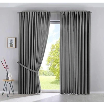 Afbeelding van Set van 2 gordijnen verborgen lussen Cationic »JENA« HxB 250x300 cm grijs ondoorzichtig linnenlook gemêleerd gordijnband met gordijnhouder 2019037