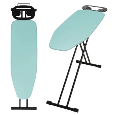 Afbeelding van KADAX strijkplank, 120 x 38 cm, inklapbare in hoogte verstelbare stoomstrijkplank, stoomstrijkplank met antislipvoeten, tafel 8 mm schuimonderlegger (mint)
