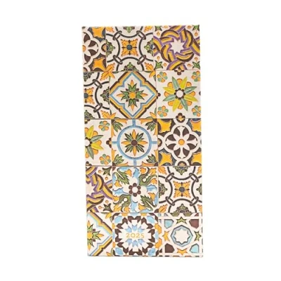 Afbeelding van Porto (Portuguese Tiles) Slim 12 month Horizontal Hardback Dayplanner 2025 (Elastic Band Closure): tydzień na dwóch stronach, zamykany gumkę, papier 100 gsm