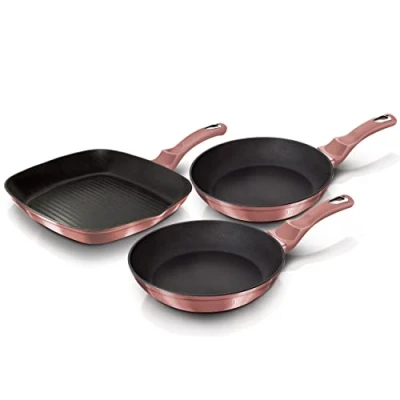 Afbeelding van Berlinger Haus I Rose Edition 3 stuks koekenpan set, BH/6041F pink roestvrij staal 18/8