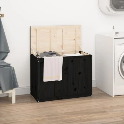 Afbeelding van Wasmand 88,5x44x66 cm massief grenenhout zwart