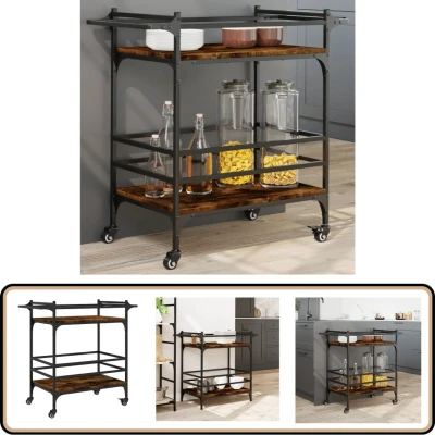 Afbeelding van vidaXL Keukentrolley 82x40x78,5 cm bewerkt hout gerookt eikenkleurig