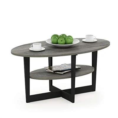 Afbeelding van FURINNO Ovale salontafel, Engineered Wood, Frans eiken/zwart, 1 Pack