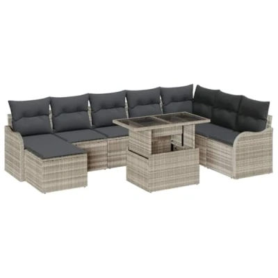 Afbeelding van vidaXL 9 Delige Tuin Sofa Set met Kussens Lichtgrijs Poly Rattan