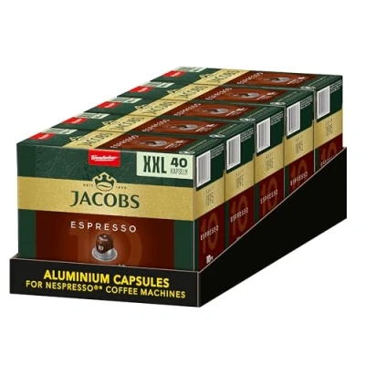 Afbeelding van Jacobs Koffiecapsules Espresso Intenso (alleen voor korte tijd) Megapack XXL, Intensiteit 10 van 12, 200 Nespresso compatibele capsules (5 x 40 capsules)