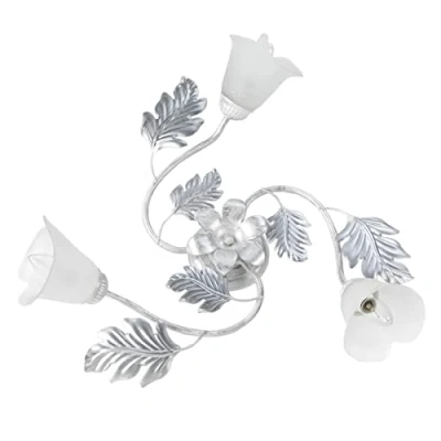 Afbeelding van ONLI Marilena plafondlamp, 3 lampen, metaal, zilverwit, romantisch, metaal; glas