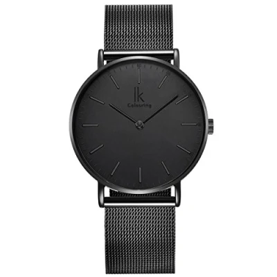 Afbeelding van Alienwork IK All Black Horloge Heren Dames Zwart Mesh Armband Ultradun