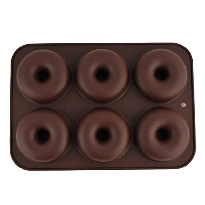 Afbeelding van Selecto Bake siliconen donutvormen, donutvorm grote anti aanbakvorm met 6 holtes donutbakje donut pan bagel bakvorm muffin cupcake koekje maker bakvormen (bruin)…