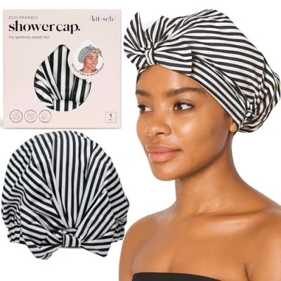 Afbeelding van Kitsch Luxe douchemutsen voor dames, herbruikbare grote douchemuts lang haar met antislip siliconen grip, extra één maat die de meeste mensen past Stijlvolle