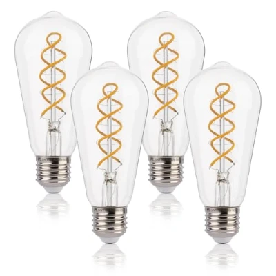 Afbeelding van FLSNT Edison Vintage Gloeilamp E27, ST58 Retro LED Spiraalgloeilampen, 4W (vervangt 40W), 2200K Warmwit, Niet Dimbaar, CRI90, Helder Glas, Set van 4