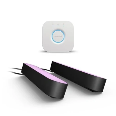 Afbeelding van Philips Hue Play Tafellamp 2 Pack Basis Set en Bridge Duurzame LED Verlichting Wit Gekleurd Licht Dimbaar Verbind met Werkt Alexa Google Home Zwart