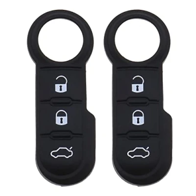 Afbeelding van eMagTech 2 STKS 3 Knoppen Autosleutel Siliconen Pad Protector Cover Case Compatibel met Fiat 500 Abarth Panda Punto Bravo Zwart Waterdicht Krasbestendig Auto Accessoires