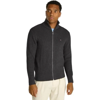 Afbeelding van Tommy Hilfiger Heren Rib Katoen Zip Through MW0MW37327, Trui, Grijs, S, Grijs (Donker Hei), S