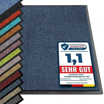 Afbeelding van etm® Schoonloopmat Voetmat in vele maten Deurmat/voetveger voor binnen en buiten Vinyl, Polyamide blauw/zwart 90 x 150 cm