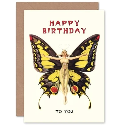 Afbeelding van Artery8 Birthday Butterfly Dancer Art Nouveau 1920s Retro For Her Wife Sister Mother Blank Inside Greeting Card