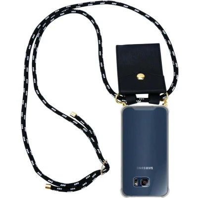Afbeelding van Cadorabo Hoesje geschikt voor Samsung Galaxy S6 EDGE in ZWART ZILVER Silicone Mobiele telefoon ketting beschermhoes met gouden ringen, koordriem en afneembare etui