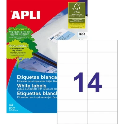 Afbeelding van Apli Witte Etiketten Ft 105 X 42,4 Mm (b H), 1.400 Stuks, 14 Per Blad (1277) Etiket