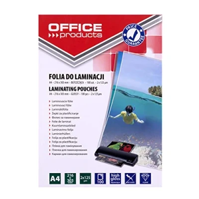 Afbeelding van OFFICE PRODUCTS 20325435 90 lamineerfolie A4, 2 x 125 micron, glanzend, 100 stuks, transparant