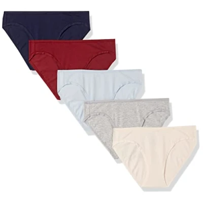 Afbeelding van Amazon Essentials Women&#039;s Katoenen onderbroek in bikinimodel (verkrijgbaar grote maten), Pack of 5, Donkerrood/Heidegrijs/Lichtblauw/Marineblauw/Roze, 44