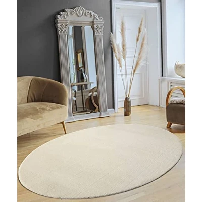 Afbeelding van Vloerkleed voor woonkamer of slaapkamer in creme 140x200 cm Modern en zacht kortpolig tapijt Ovaal Antislip onderkant Wasbaar tot 30 Graden Rug for bedroom or living room RELAX kleed by The Carpet