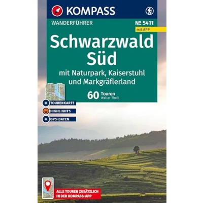 Afbeelding van KOMPASS Wanderführer Schwarzwald Süd mit Naturpark, Kaiserstuhl und Markgräflerland, 60 Touren: Extra Tourenkarte Maßstab 1:75.000, GPX Daten zum Download: 5411
