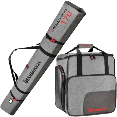 Afbeelding van BRUBAKER Combi Set Carver Performance Skitas en Skischoen tas voor 1 paar ski&#039;s + stokken schoenen helm 170cm zwart grijs