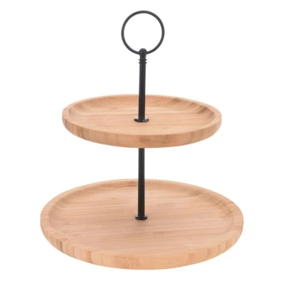 Afbeelding van Etagere bamboe en metaal 2 laags high tea tapas hapjes amuses presenteren serveren