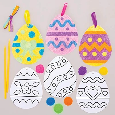 Afbeelding van Baker Ross AT421 Paasei zandkunst decoratie hanger knutselset voor kinderen (6 stuks) creatieve sets om te knutselen, decoreren en cadeau geven