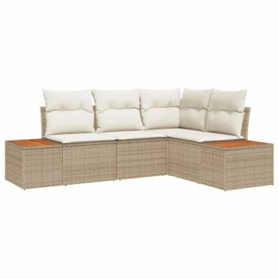 Afbeelding van vidaXL 4 delige Tuin Sofa Set met Kussens Beige Poly Riet en Acacia