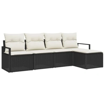 Afbeelding van vidaXL 5 delige Tuinsalonset met Kussens Zwart Poly Rattan