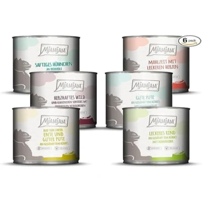 Afbeelding van MjAMjAM Premium natvoer voor katten gemengd pakket III kip &amp; pompoen, kalkoen, eend gevogelte, harten, kip, rundvlees, verpakking van 6 (6 x 800 g), graanvrij met extra vlees