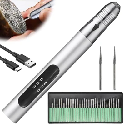 Afbeelding van Elektrische graveerpen: heroplaadbaar, graveergereedschapsset, mini graveergereedschap met graveeraccessoires, graveerpen, doe het zelfgraveerstift, voor sieraden, glas, hout, metaal en steen