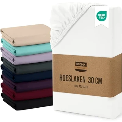 Afbeelding van Utopia Bedding Hoeslaken 30 cm Diepe, Eenvoudig onderhoud Zachte Geborstelde Microvezel Stof Krimp en Vervaagt Bestendig (180 x 200 cm, Wit)