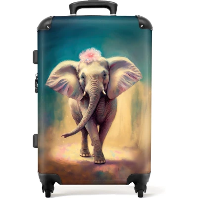 Afbeelding van NoBoringSuitcases.com Kinderkoffer Olifant Bloemen Kind Reiskoffer kinderen Hardcase Koffer Lichtgewicht TSA slot Medium 66 cm Trolley op wieltjes Grote meisje 60 liter 20 kg bagage