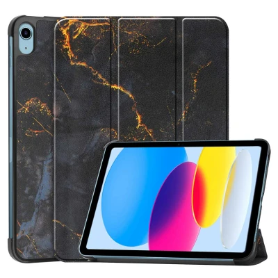 Afbeelding van Apple iPad 10 (2022) 10.9 inch Hoes: imoshion Design Trifold Bookcase Black Marble Kunstleder Tablet Hoezen