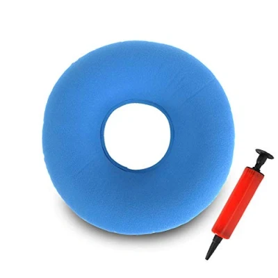 Afbeelding van Anyingkai opblaasbaar zitkussen, donutkussen, orthopedisch, aambeien zitdonut, stoelkussen, rond, orthopedisch zitkussen (lichtblauw)