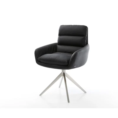 Afbeelding van DELIFE Draaistoel Abelia Flex met armleuning echt leer zwart kruisframe breed roestvrij staal 360 draaibaar rocker functie