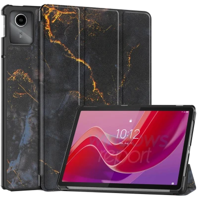 Afbeelding van Lenovo Tab M11 Hoes: iMoshion Design Trifold Bookcase Black Marble Kunstleder Tablet Hoezen